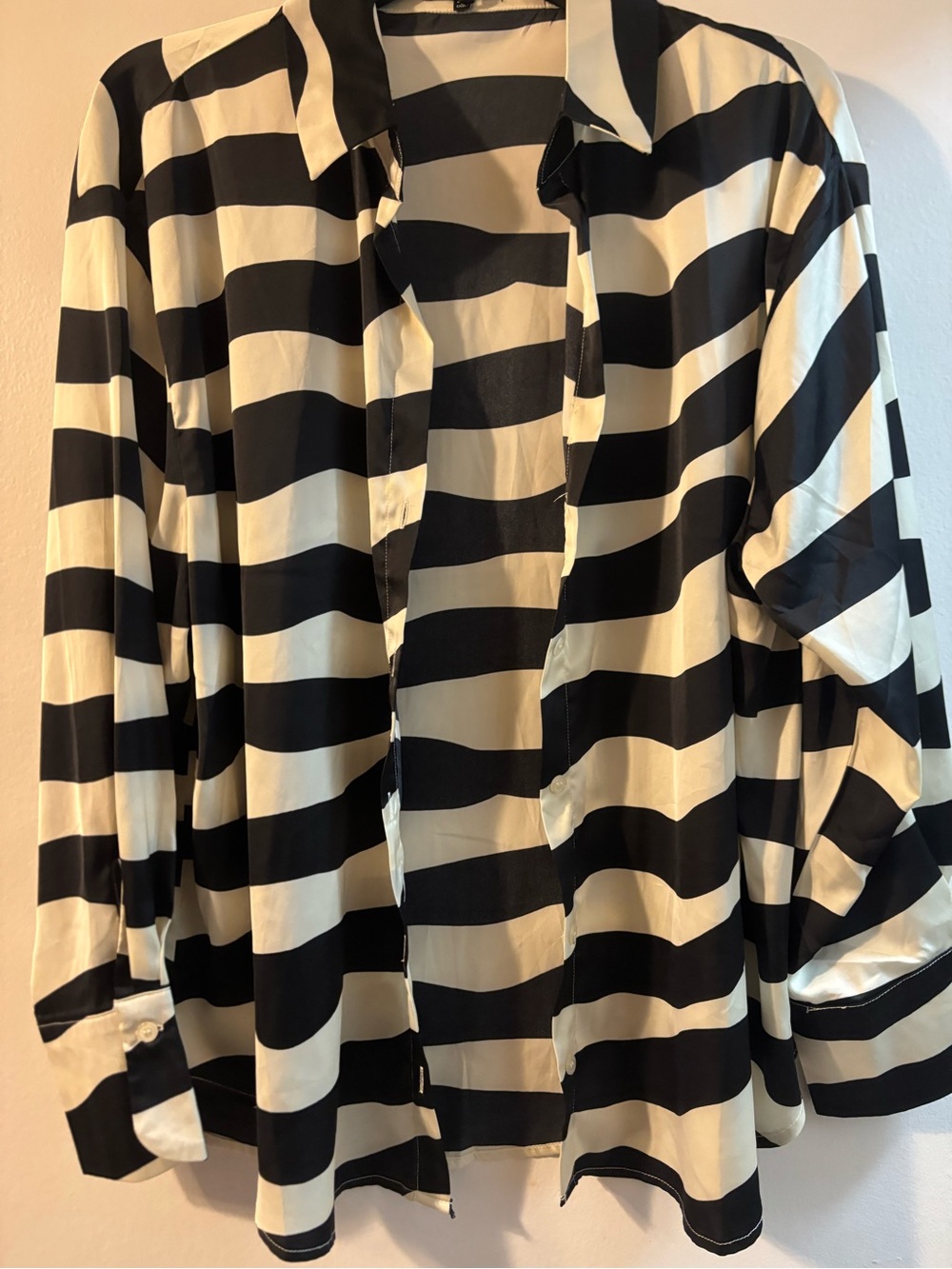 Fashion Nova Black and White Wide Stripe Button Down Shirt